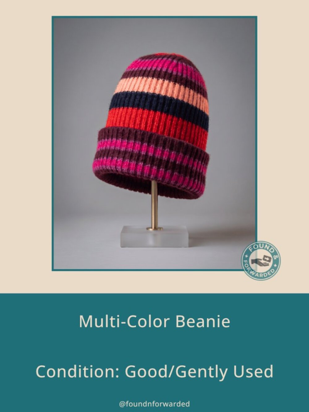 Multicolor Striped Ribbed Knit Beanie Hat